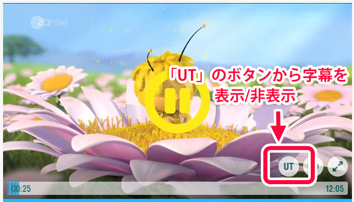 KiKAのウェブサイトでドイツ語の番組視聴。「UT」のボタンから字幕を表示/非表示